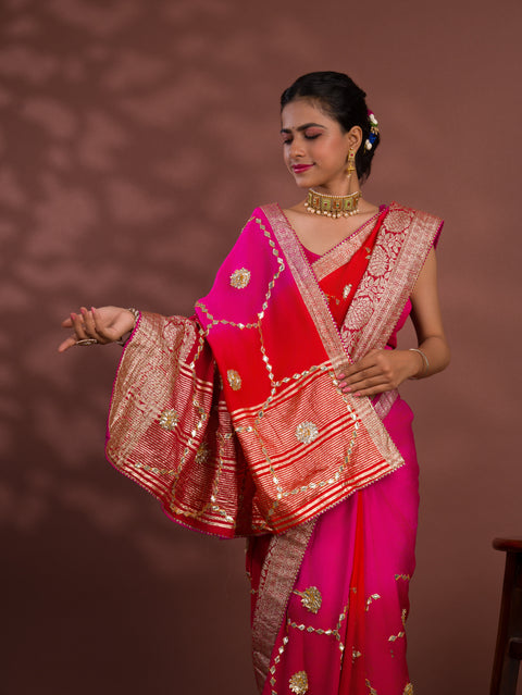 KcPc New Designer Pure chinon hand gotapatti work Banarasi Zari Border saree stsh