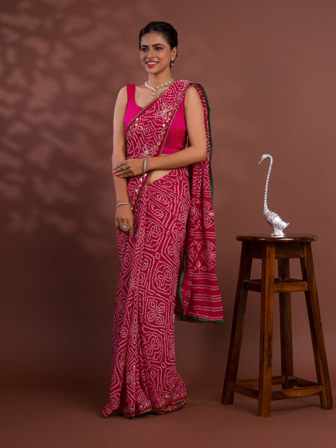 KcPc New Latest Georgette Bandhani Style With Gotapatti Work Saree MHS