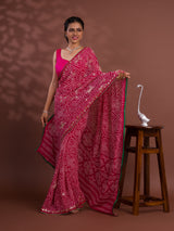 By Latest Bandhani Style With Gotapatti Work Saree
