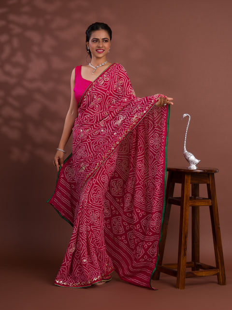 KcPc New Latest Georgette Bandhani Style With Gotapatti Work Saree MHS