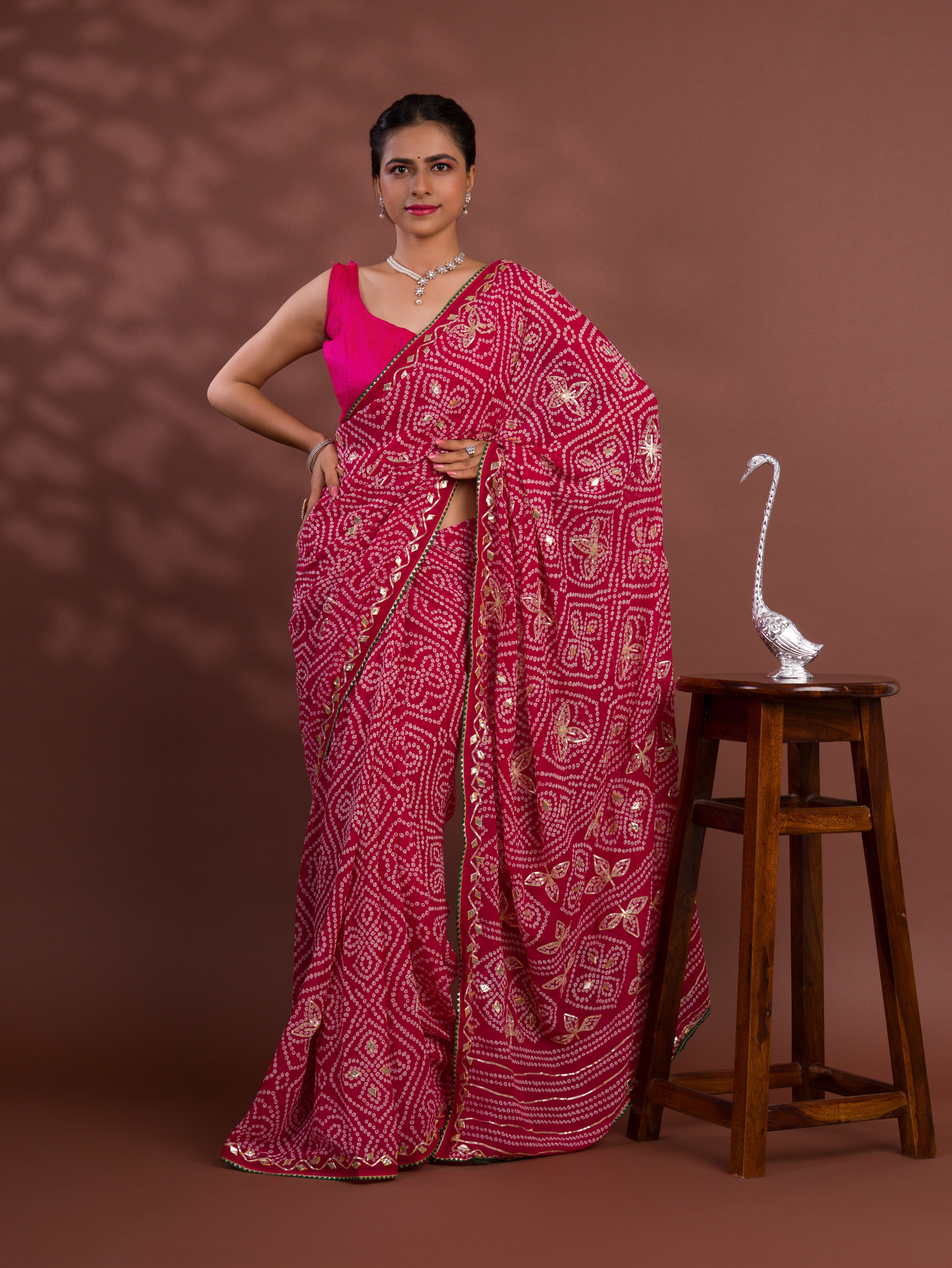 By Latest Bandhani Style With Gotapatti Work Saree 