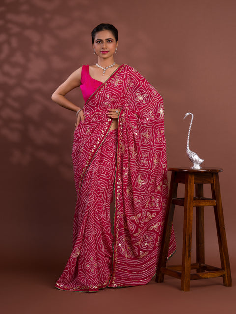 KcPc New Latest Georgette Bandhani Style With Gotapatti Work Saree MHS