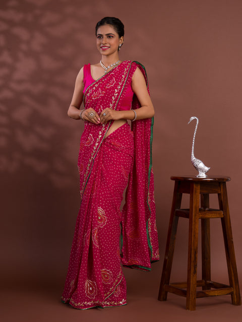 KcPc New Beautiful Chiffon Bandhani Style With Gotapatti Work Saree MHS