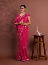 ByNew Chiffon Bandhani Style With Gotapatti Work Saree