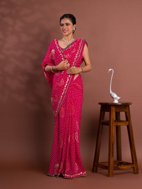KcPc New Beautiful Chiffon Bandhani Style With Gotapatti Work Saree MHS