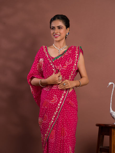 KcPc New Beautiful Chiffon Bandhani Style With Gotapatti Work Saree MHS