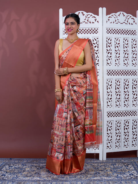 KcPc Latest Cotton Silk Kalamkari Style Zari Weaving Saree  STL