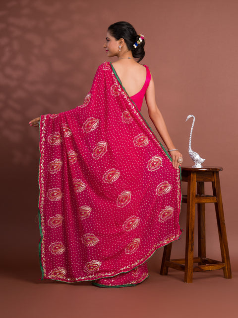 KcPc New Beautiful Chiffon Bandhani Style With Gotapatti Work Saree MHS