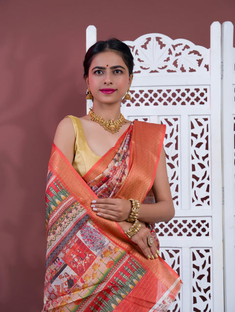 KcPc Latest Cotton Silk Kalamkari Style Zari Weaving Saree  STL