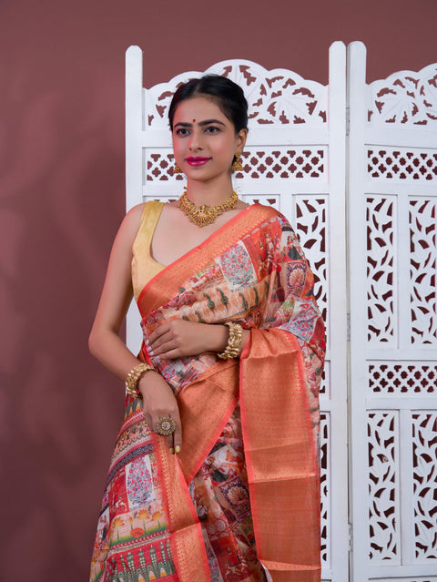 KcPc Latest Cotton Silk Kalamkari Style Zari Weaving Saree  STL