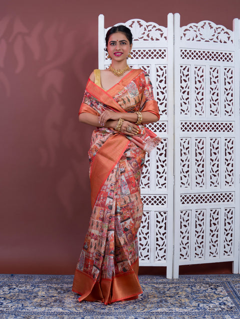 KcPc Latest Cotton Silk Kalamkari Style Zari Weaving Saree  STL