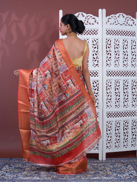 KcPc Latest Cotton Silk Kalamkari Style Zari Weaving Saree  STL