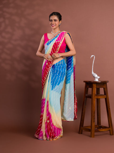 KcPc New Launch Georgette Multicolour Jaipuri Gotapatti Leheriya Saree MHS