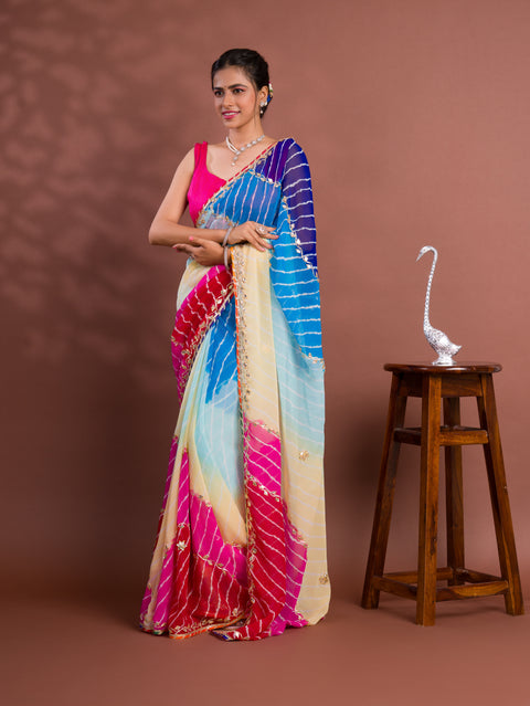 KcPc New Launch Georgette Multicolour Jaipuri Gotapatti Leheriya Saree MHS
