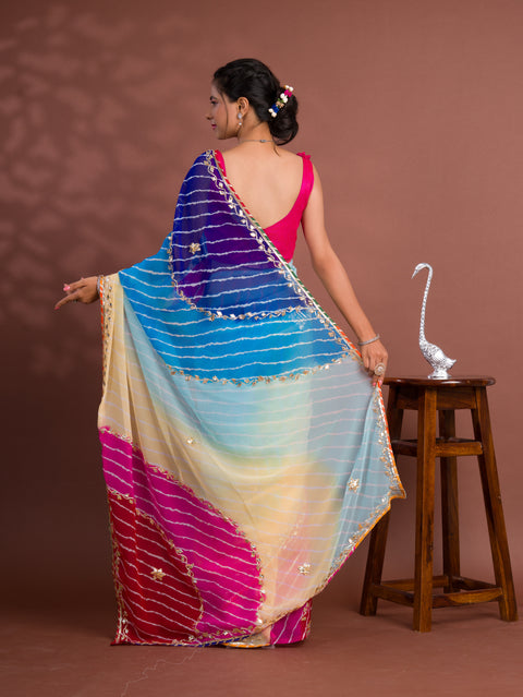 KcPc New Launch Georgette Multicolour Jaipuri Gotapatti Leheriya Saree MHS