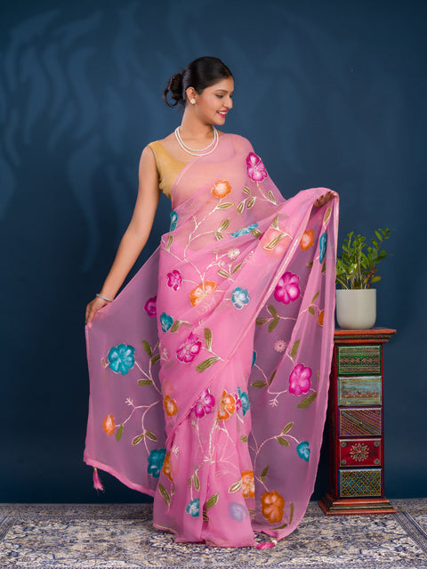 KcPc New Elegant Chiffon Silk Printed Saree with Gotapatti Work SWA