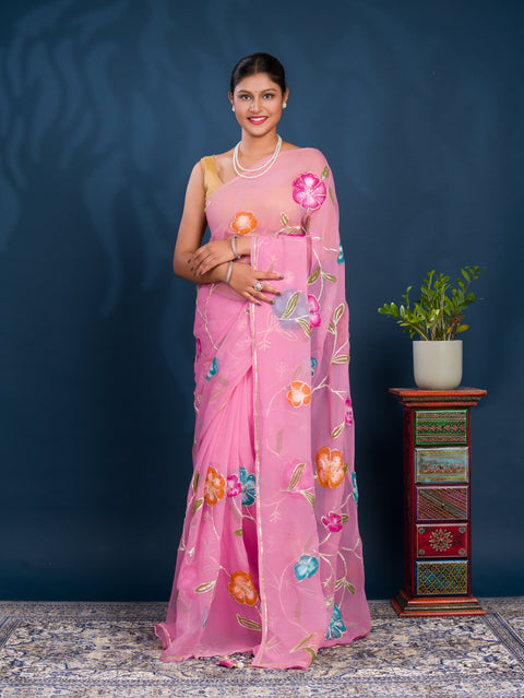 KcPc New Elegant Chiffon Silk Printed Saree with Gotapatti Work SWA
