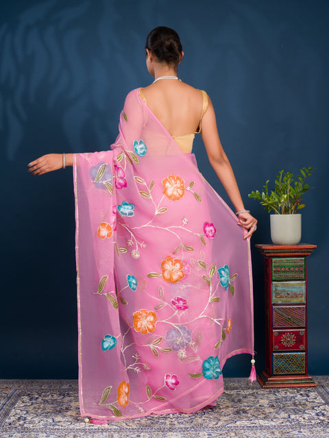 KcPc New Elegant Chiffon Silk Printed Saree with Gotapatti Work SWA