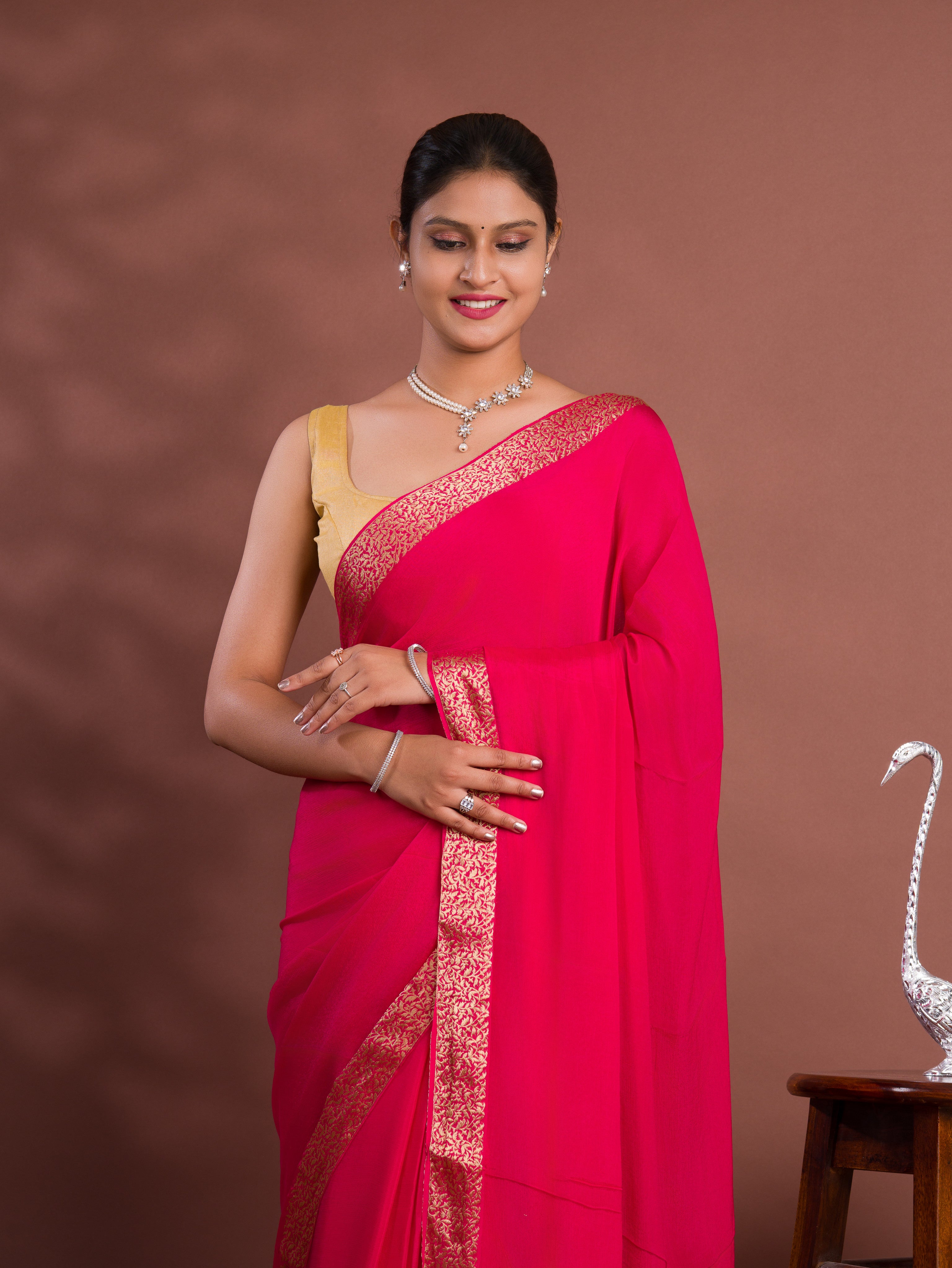KcPc New arrival Pure ojariya Chinon Beautiful Zari border Pallu saree,MAHA