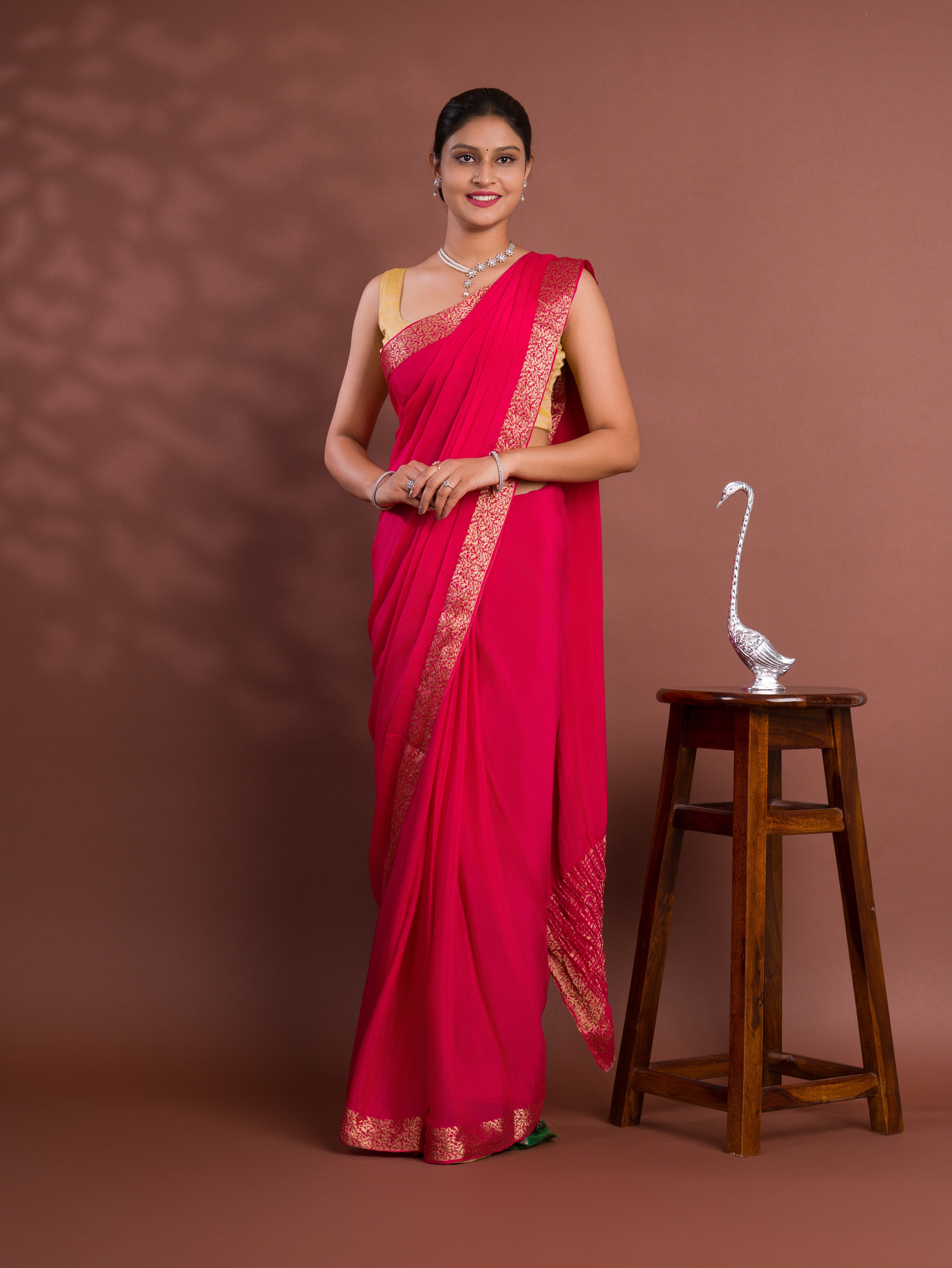 KcPc New arrival Pure ojariya Chinon Beautiful Zari border Pallu saree,MAHA
