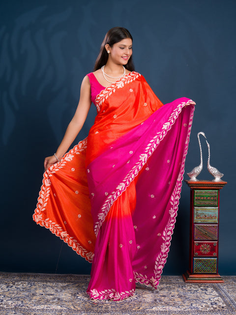 KcPc New HO silk Bollywood Style With Kashida Work Saree ASH