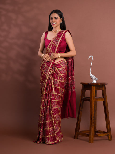 KcPc Pure Gaji Modal Silk Ajrakh Print Ghatchola Saree  AAD