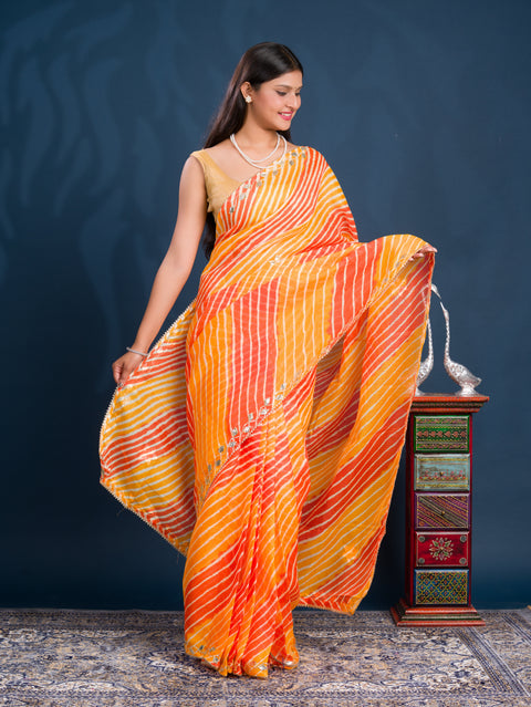KcPc New Kota doriya Leheriya Style With Gotapatti Work Saree MHS