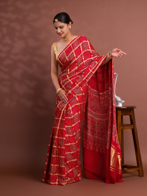 KcPc New Pure Gaji Modal Silk Ajrakh Print Ghatchola Saree  AAD