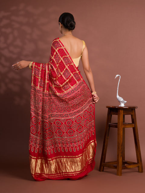 KcPc New Pure Gaji Modal Silk Ajrakh Print Ghatchola Saree  AAD