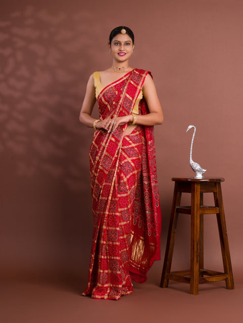 KcPc New Pure Gaji Modal Silk Ajrakh Print Ghatchola Saree  AAD