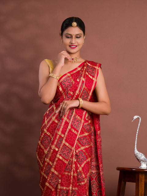 KcPc New Pure Gaji Modal Silk Ajrakh Print Ghatchola Saree  AAD