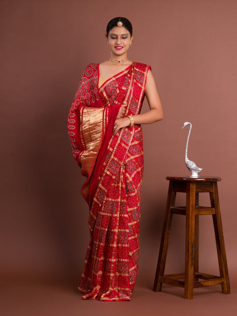 KcPc New Pure Gaji Modal Silk Ajrakh Print Ghatchola Saree  AAD