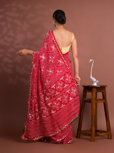 KcPc New Beautiful Georgette Bandhani Style With Gotapatti Work Saree MHS