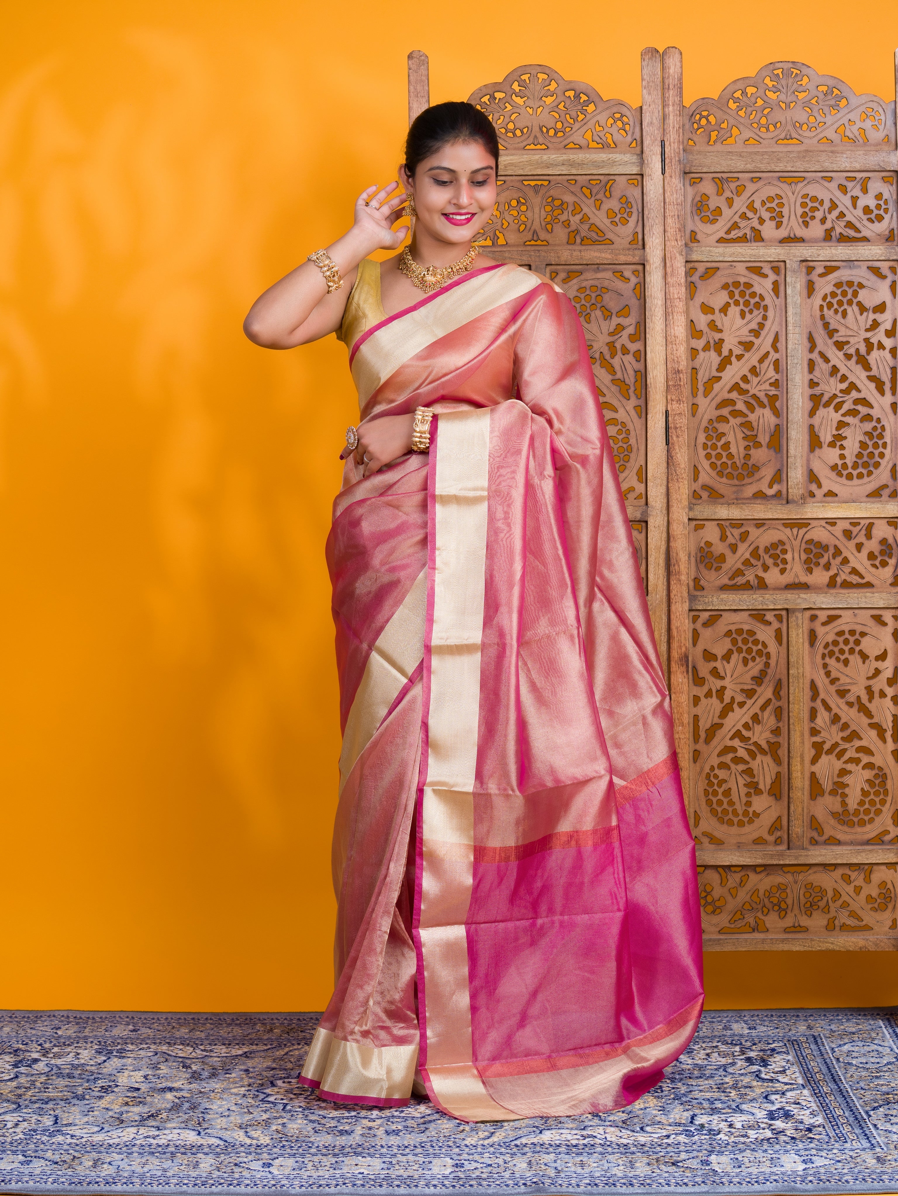 Tissue Silk Banarasi Handloom Saree in pink colour