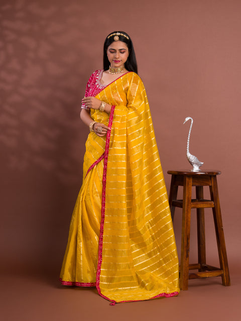 KcPc Tissue silk Bandhani Border Saree With Heavy Gotapatti Blouse AMT
