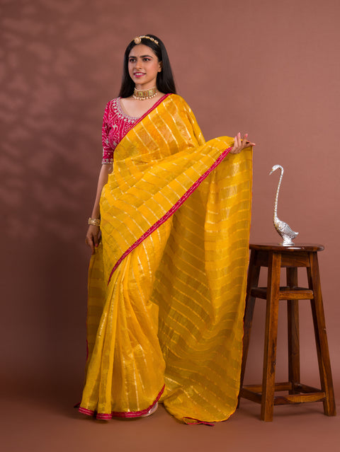 KcPc Tissue silk Bandhani Border Saree With Heavy Gotapatti Blouse AMT