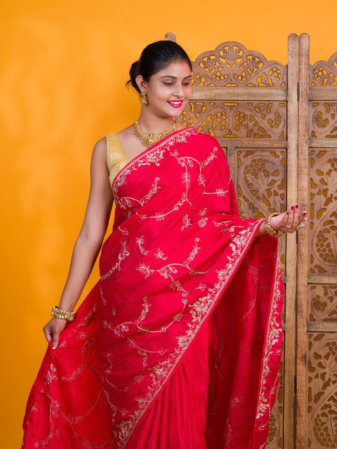 By Traditional Saree With Aari Work