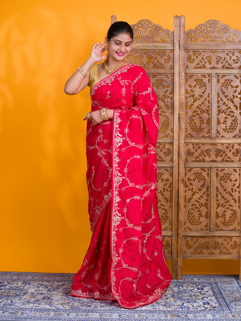 By Traditional Saree With Aari Work