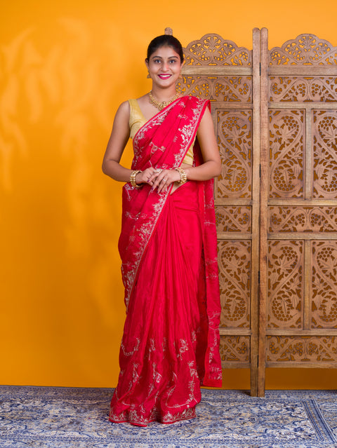 By Traditional Saree With Aari Work