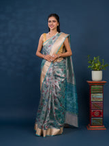 A traditional saree with Cotton Silk Printed With Zari border .