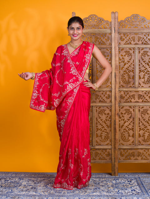 By Traditional Saree With Aari Work