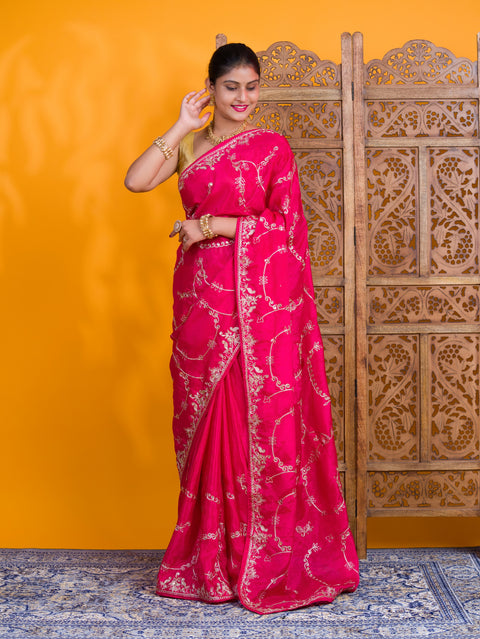 By Traditional Saree With Aari Work