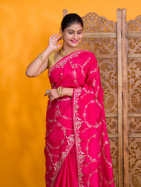 By Traditional Saree With Aari Work