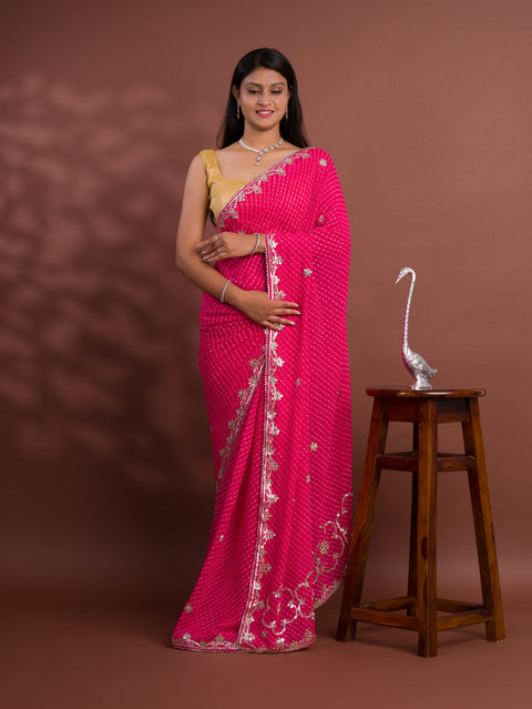 KcPc Special New One Rajwadi Leheriya With Gota Patti Handwork Mothra Saree  AMT