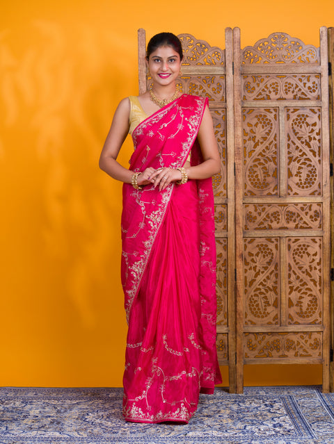 By Traditional Saree With Aari Work