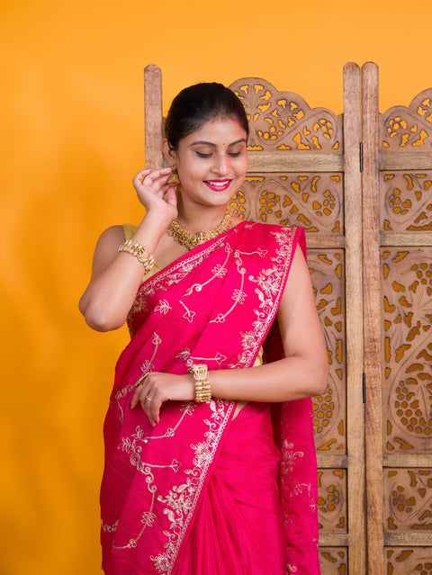 By Traditional Saree With Aari Work