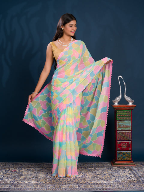 Party wear saree in multi colour under 1000
