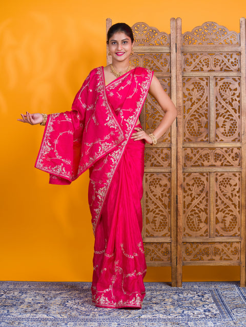 By Traditional Saree With Aari Work