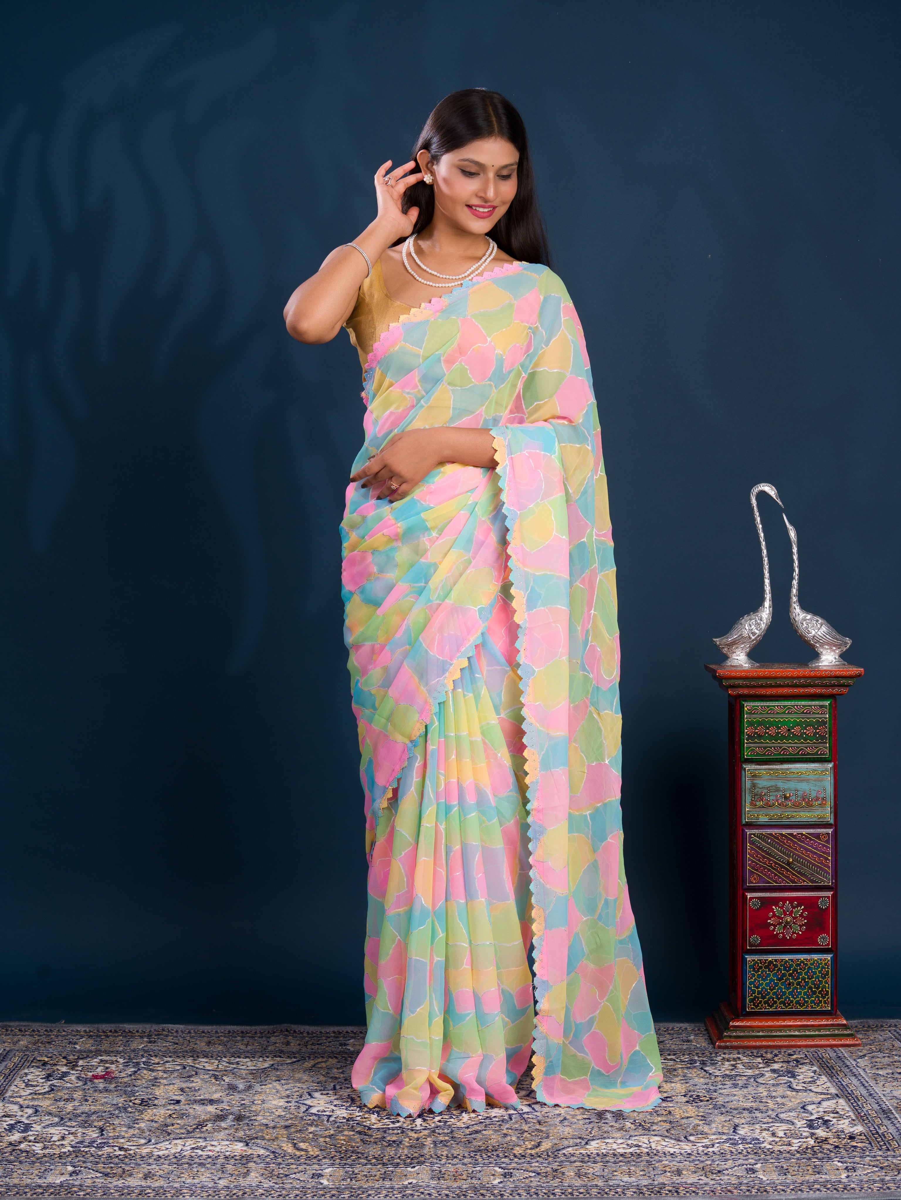 Party wear saree in multi colour under 1000