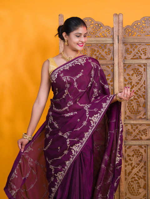By Traditional Saree With Aari Work